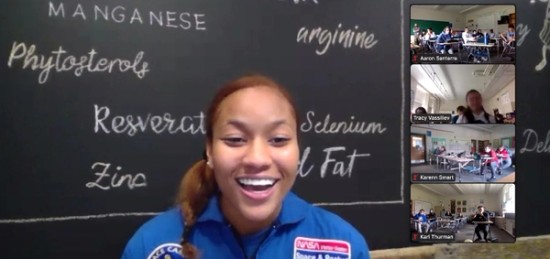Taylor Richardson from NASA greeting students in a virtual class.
