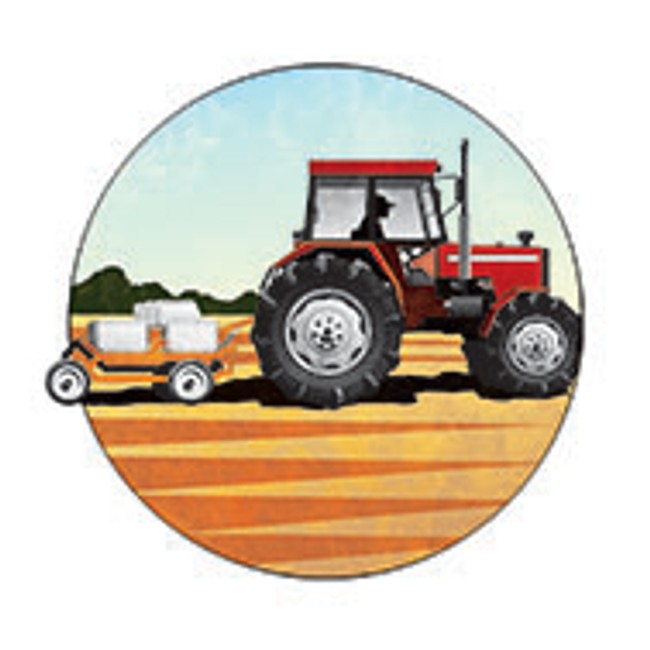 Illustration of a tractor in a field.