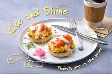 Salmon Benedict with Savory Peanut Infused Queso