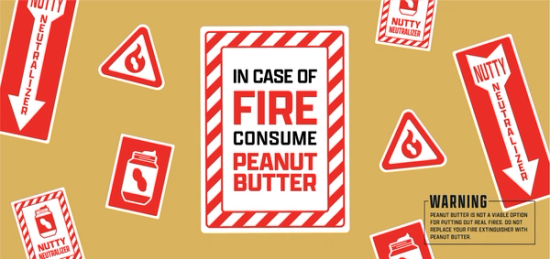 fire warnings jokingly recommending peanut butter as a nutty neutralizer.