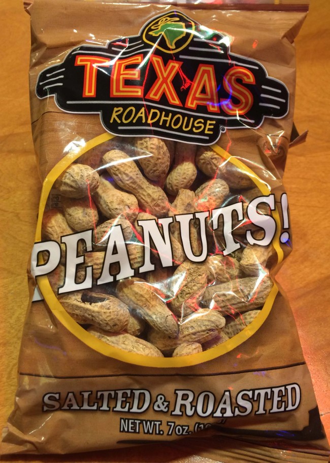 a salted and roasted peanuts package from Texas Roadhouse