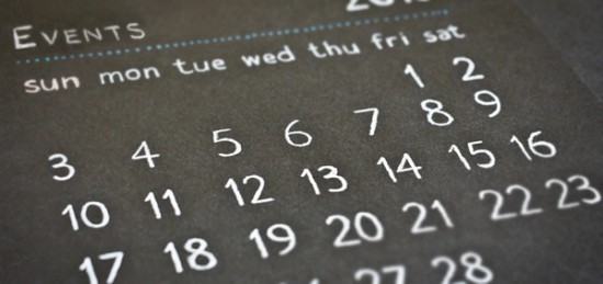 A calendar with the word events written on it.