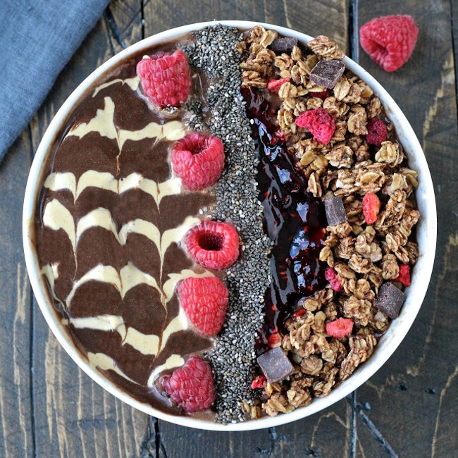 Chocolate Peanut Butter & Jelly Smoothie Bowl