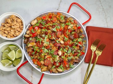 Spicy Thai-Style Peanut Paella with Smoked Paprika Peanut Sauce