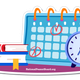 illustration of a calendar and a table clock
