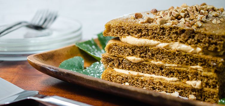 a layered cake filled with cream.