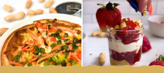 recipe ideas with peanuts such as pizza or a strawberry parfait