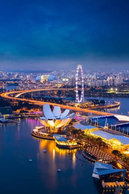 Singapore skyline across the bay at night