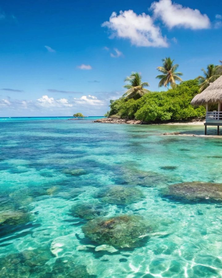 Turquoise lagoon and sandbanks in the Maldives