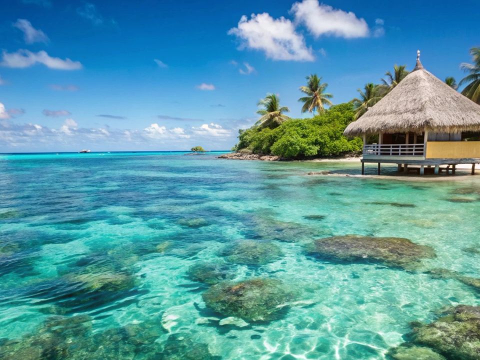 Turquoise lagoon and sandbanks in the Maldives
