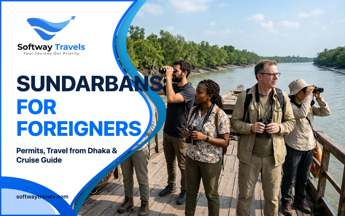 International travellers with naturalist guide on a Sundarbans river cruise ship