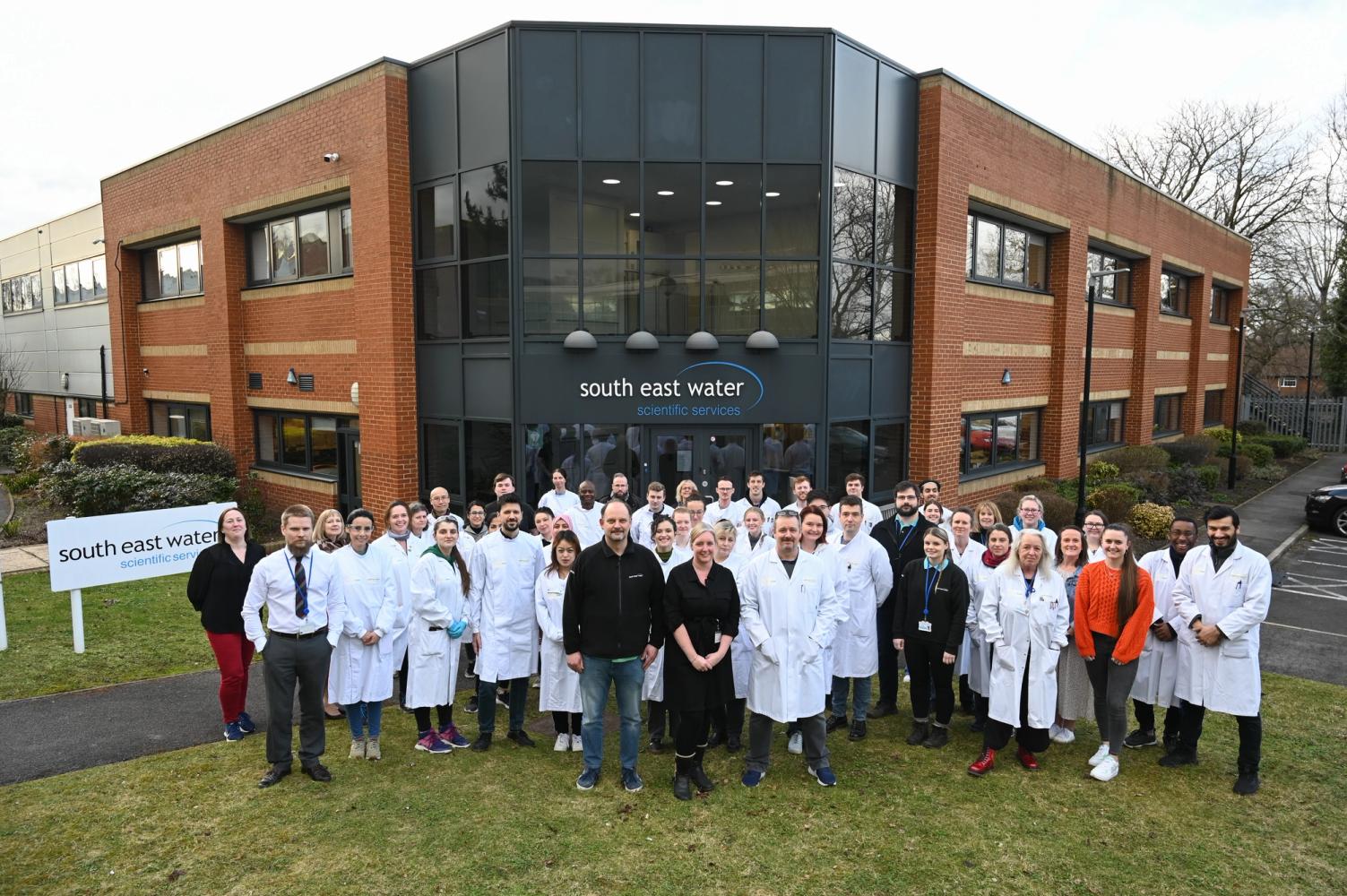 Photograph of the Scientific Services team outside the Farnborough laboratory 