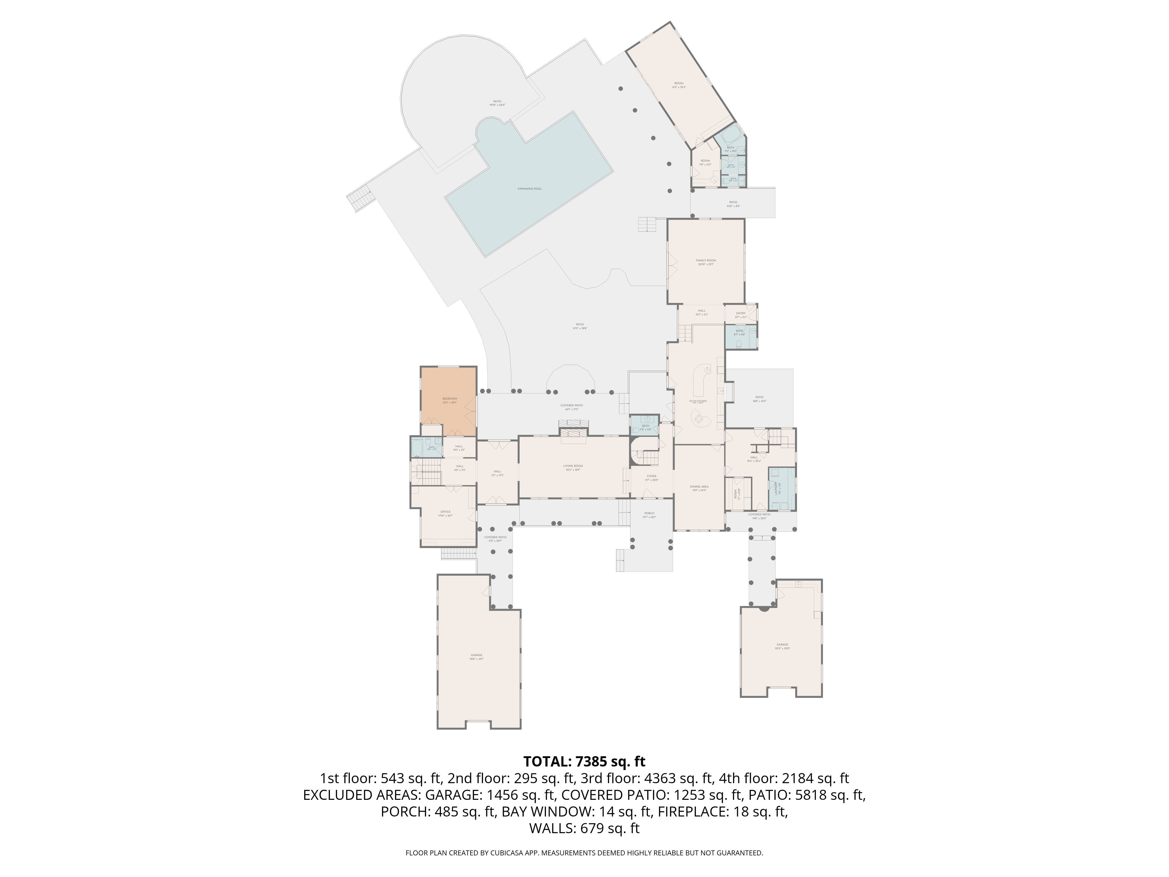 La Cañada Estate — measured 2D floor plan of the main level