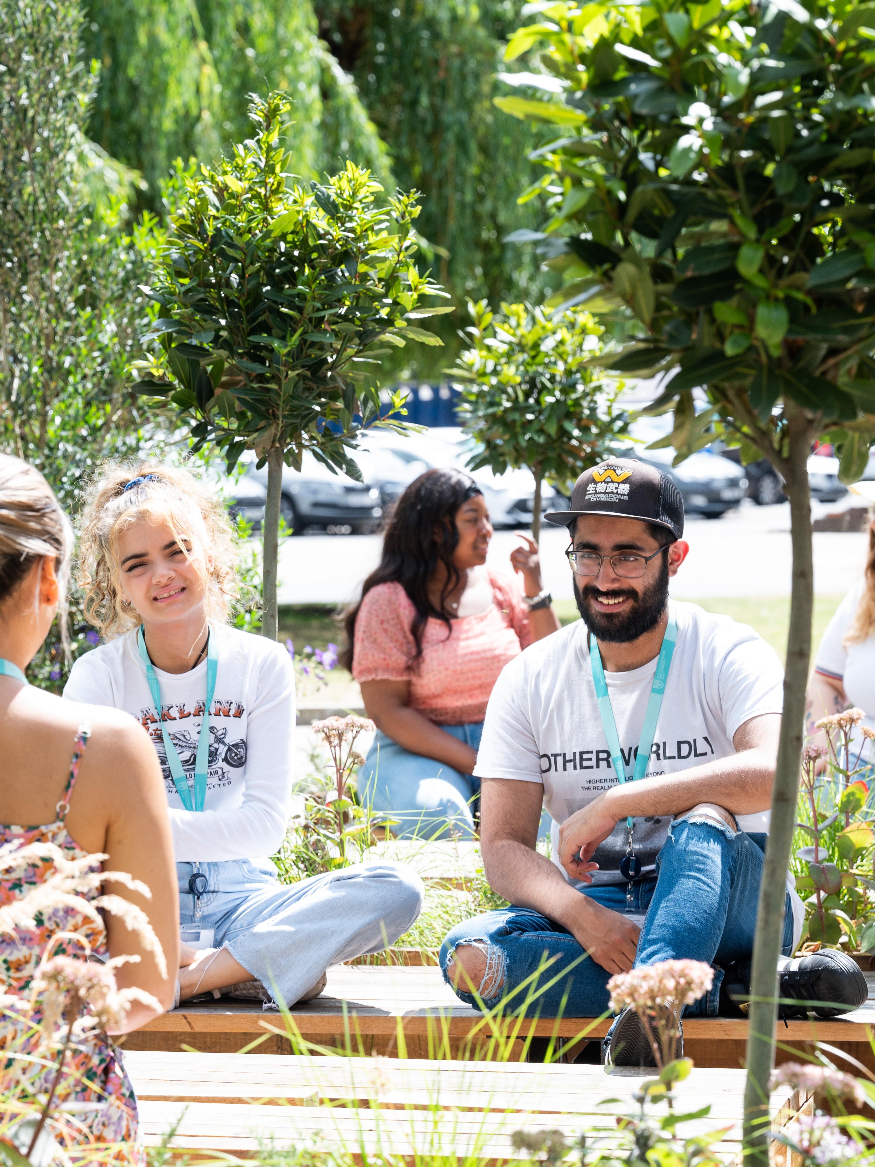 Students in gardens on campus
