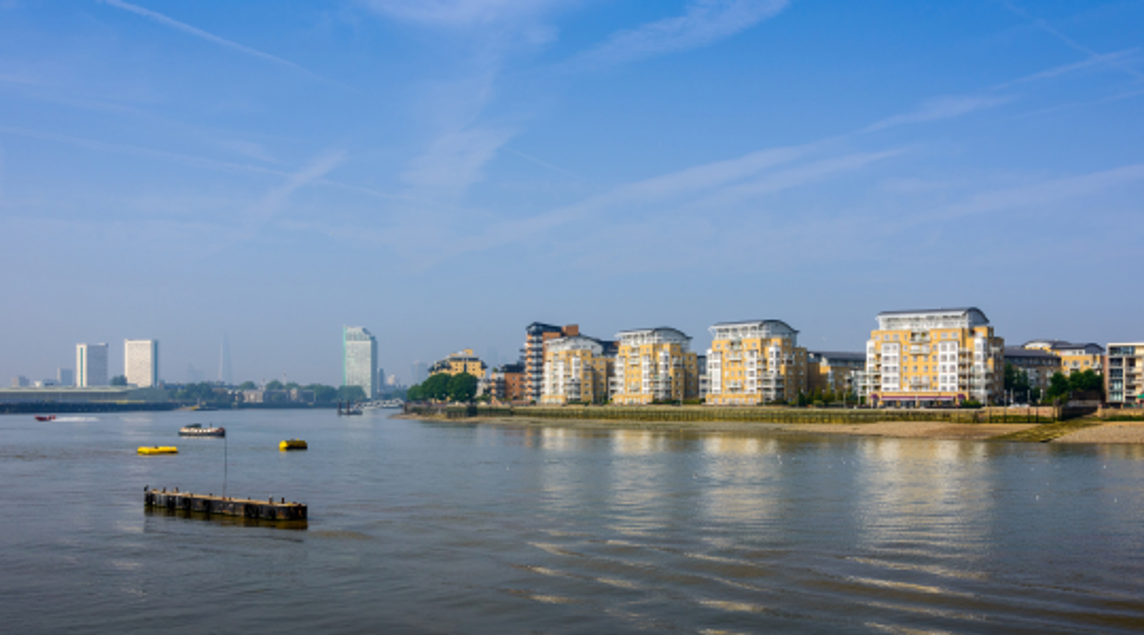 A view down the River Thames from Greenwich Pier
