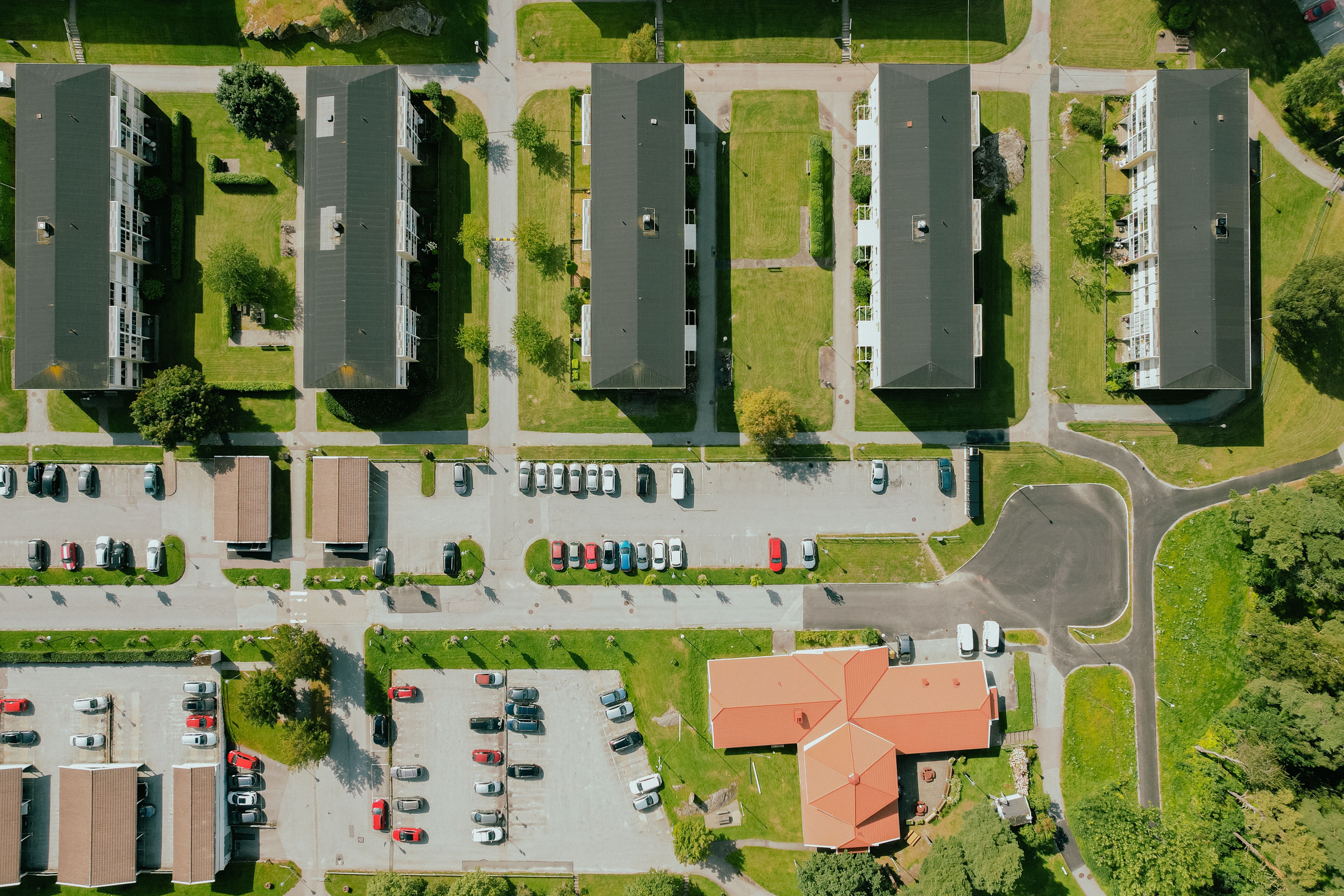 Flygbild över området Vita Hasselbacken