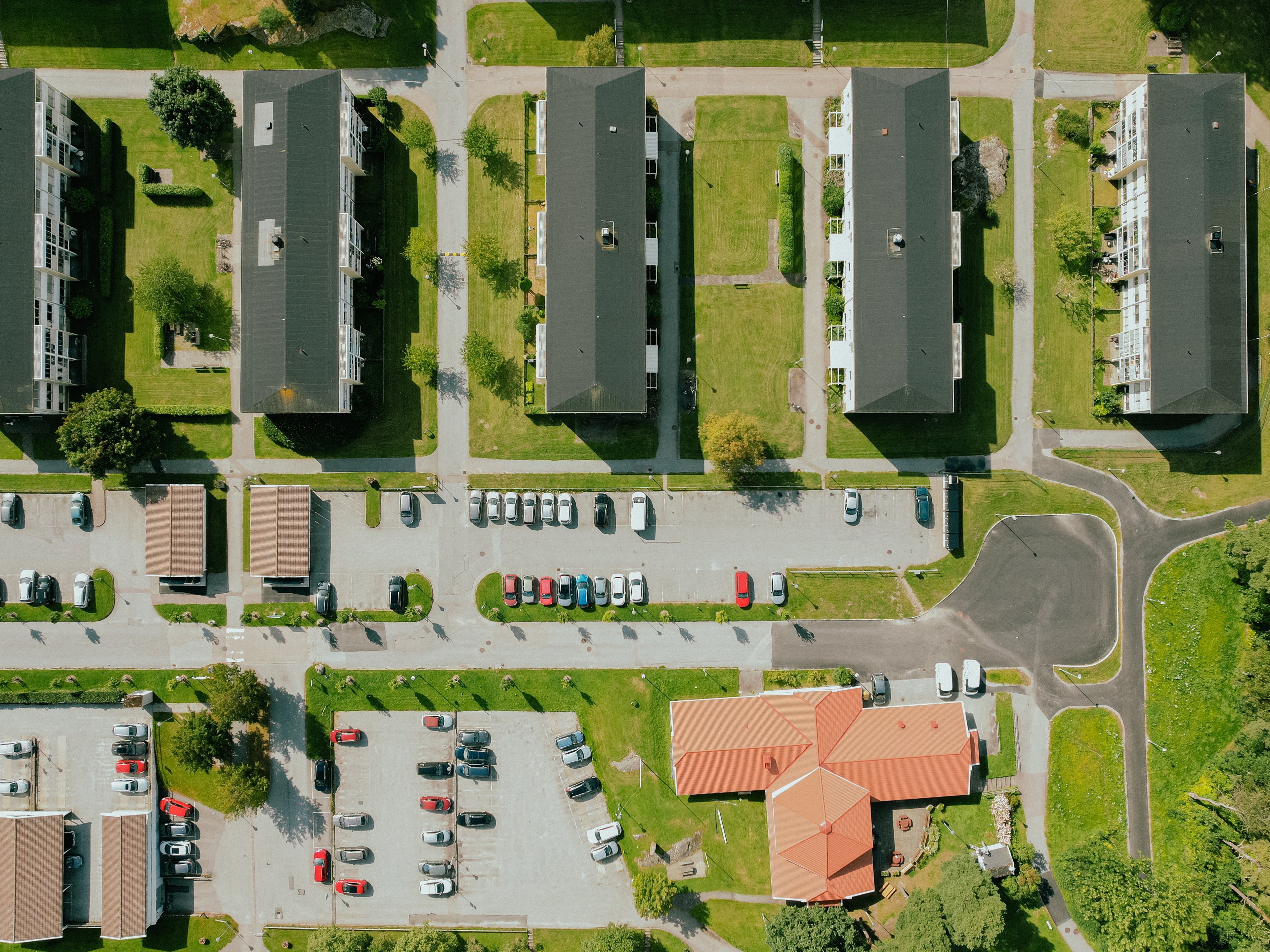 Flygbild över området Vita Hasselbacken