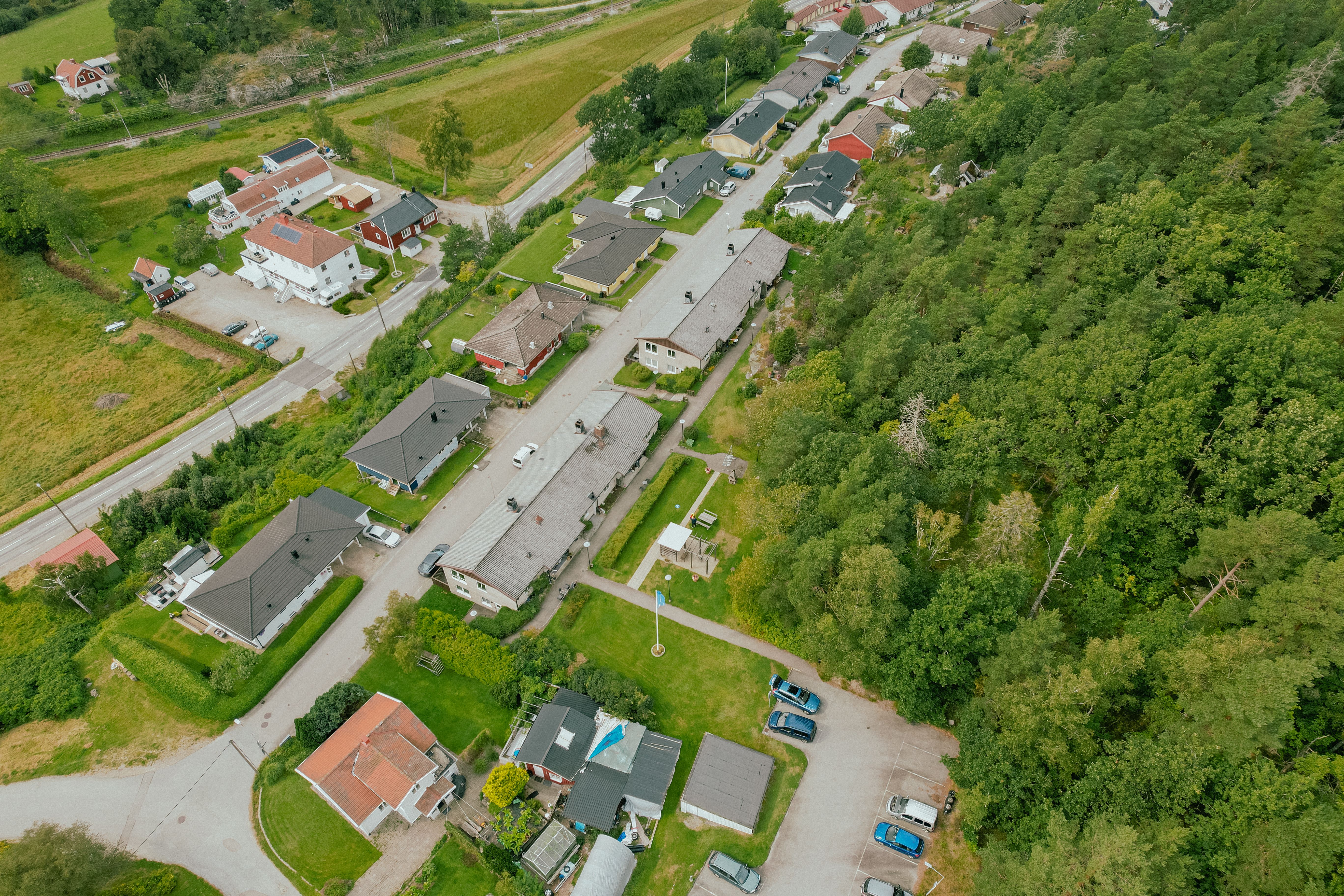 Flygbild över Hälsovägen i Svenshögen