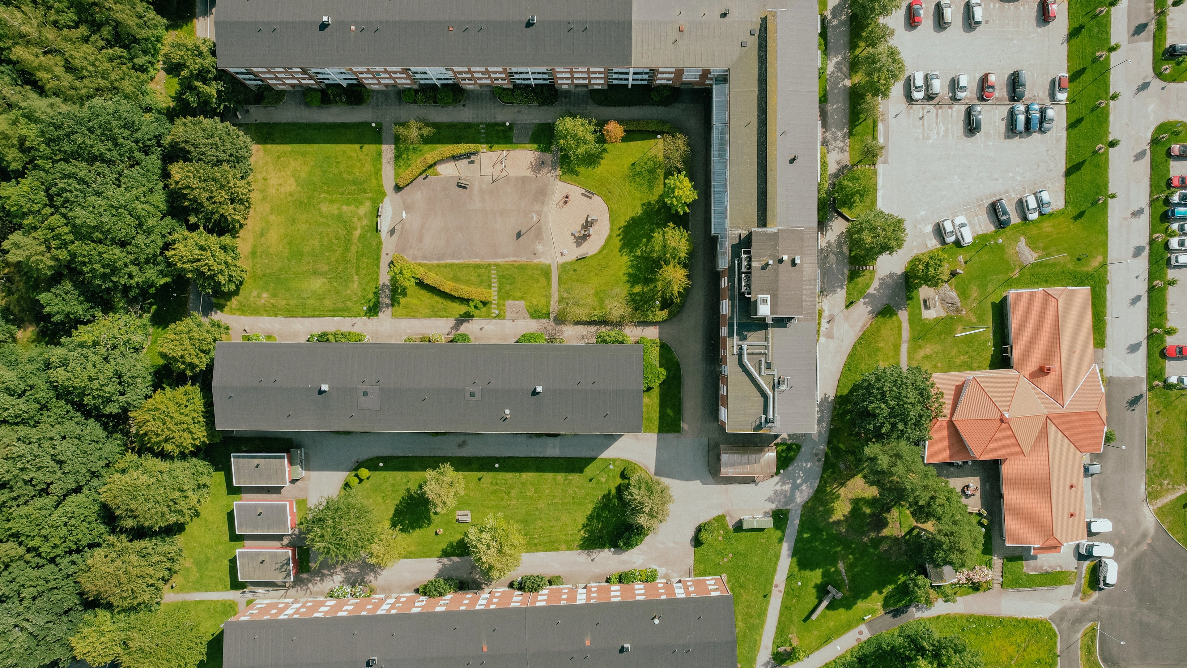 Flygbild över kvarteret Kristineberg i Hasselbacken