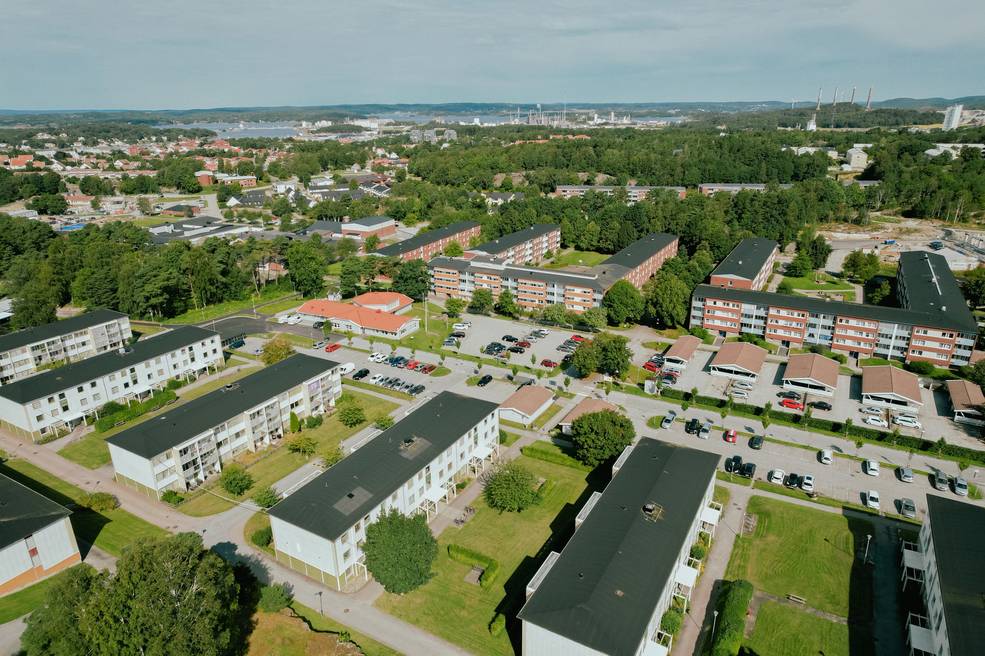 Flygbild över området Vita Hasselbacken