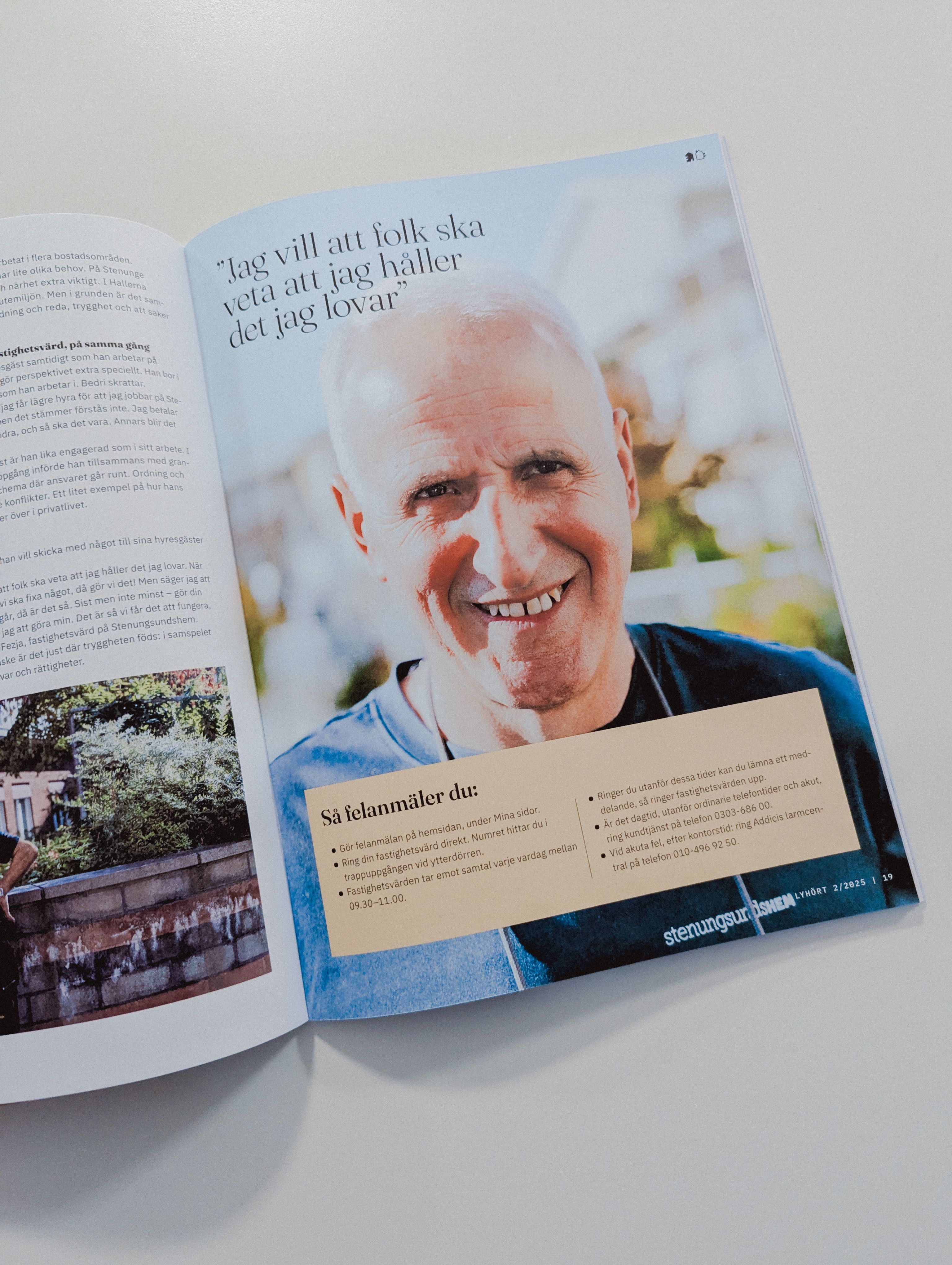 Ett uppslag av kundtidningen Lyhört