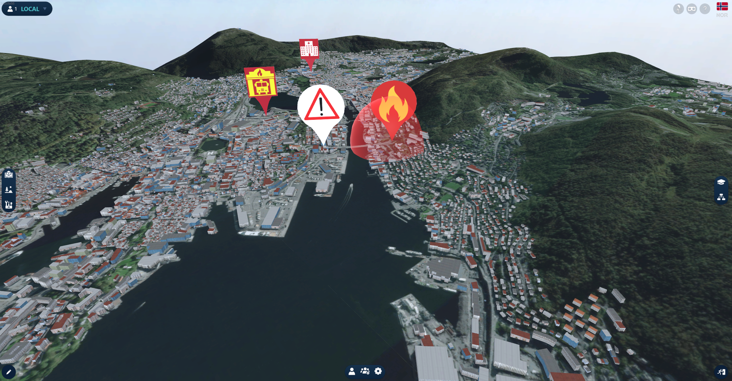 An overview of Bergen in VR with a crisis scenario