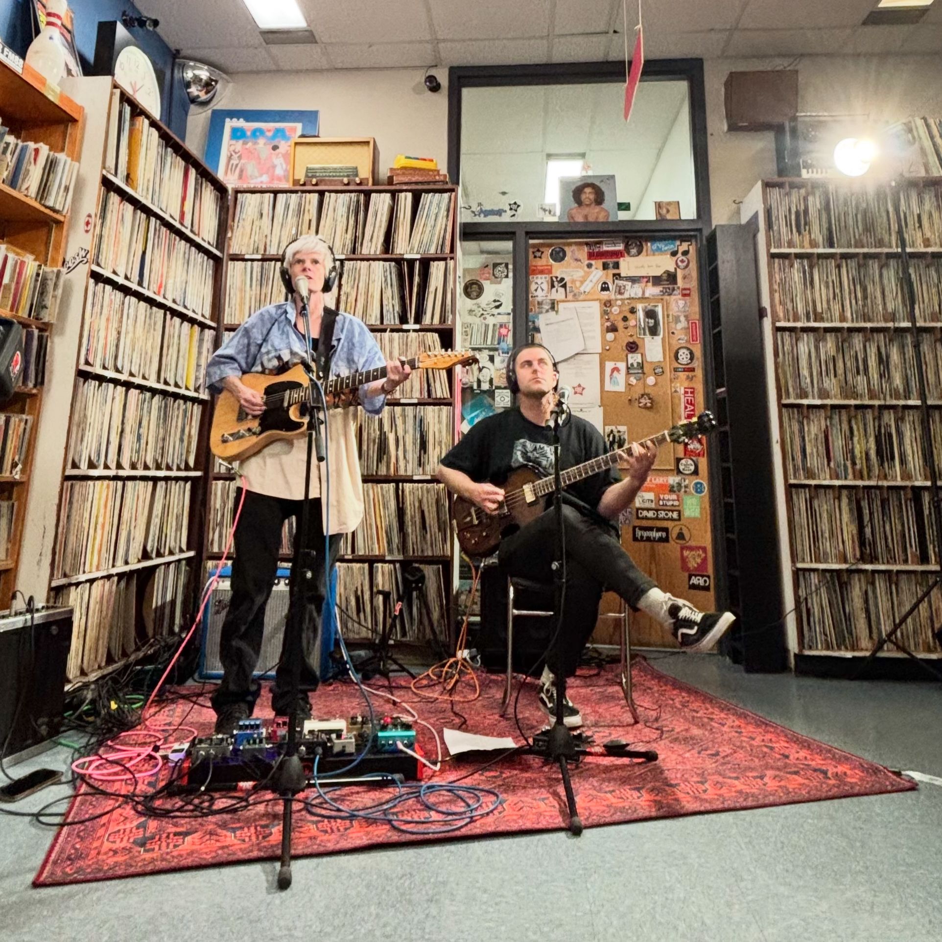 A band playing live in the CJSR record library