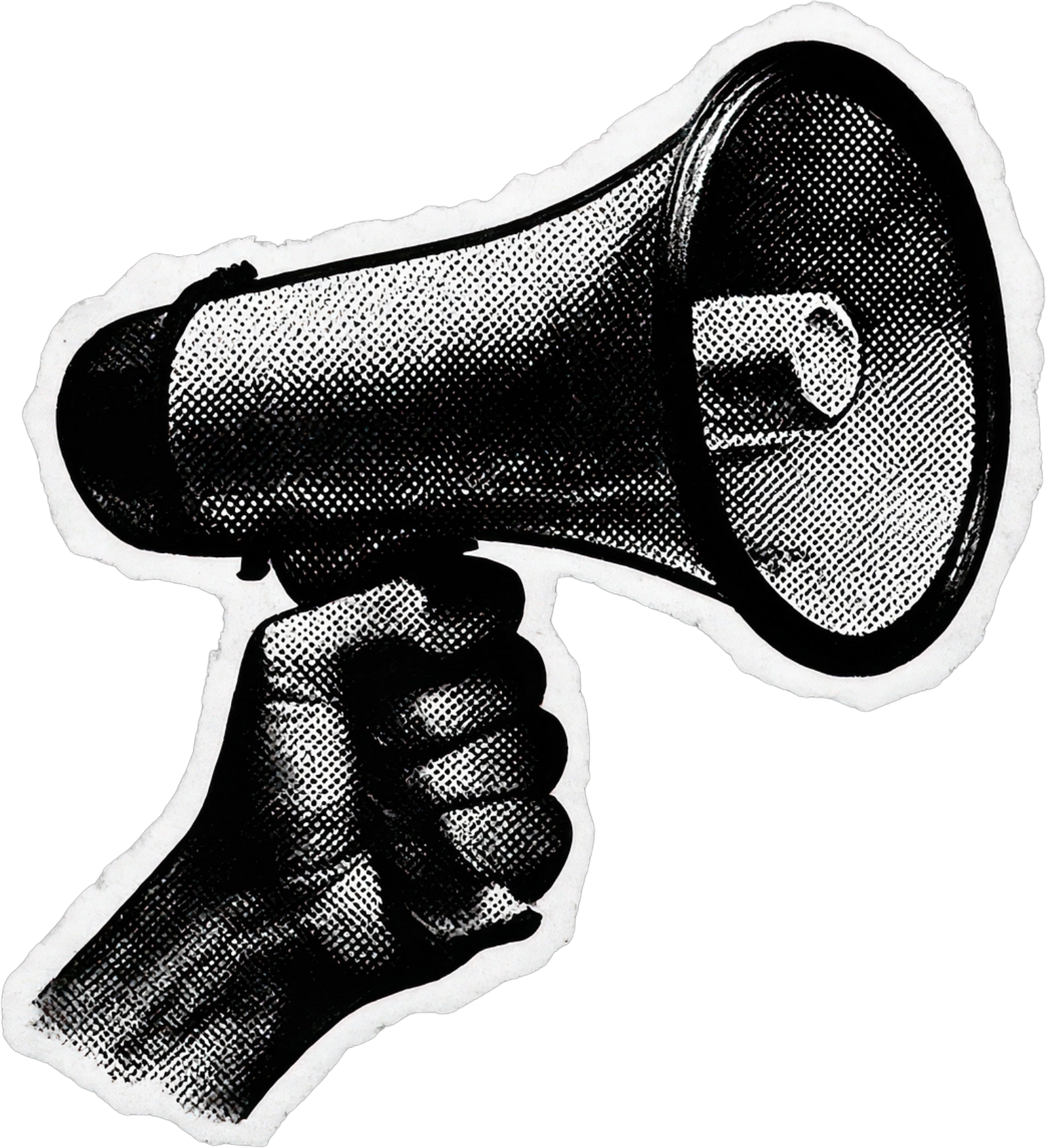 A hand holding up a megaphone