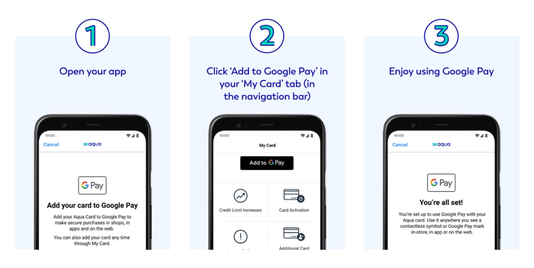 1. Open your app
2. Click 'Add to Google Pay' in your 'My Card' tab ( in the navigation bar)
3. Enjoy using Google Pay