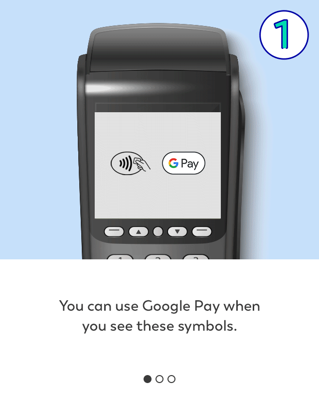 1. You can use google pay when you see these symbols (contactless symbol and google pay symbol)
2. Wake up and unlock your phone and hold phone near contactless symbol. 
3. After a moment, a tick will appear to indicate the payment is complete. 