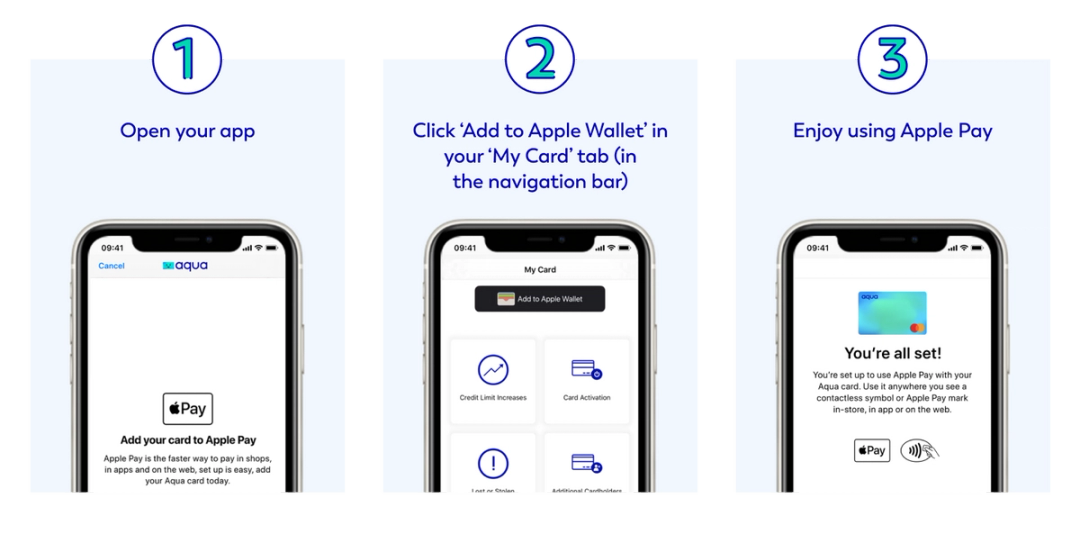 1. Open your app
2. Click 'Add to Apple Wallet' in your 'My Card' tab (in the navigation bar)
3. Enjoy using Apple Pay