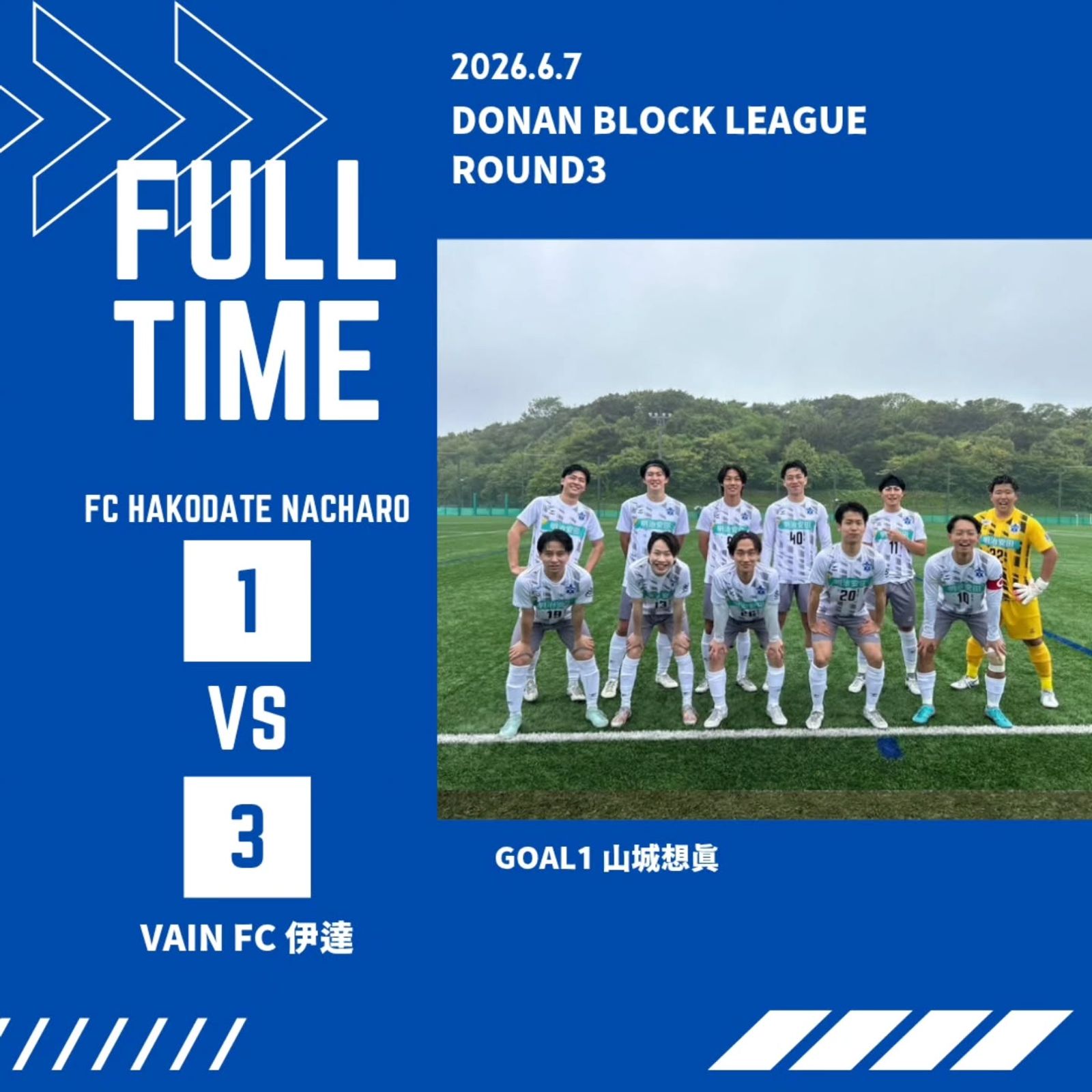 【試合結果】 道南ブロックリーグ 第3節 vs VAIN FC 伊達 1-3(敗戦)