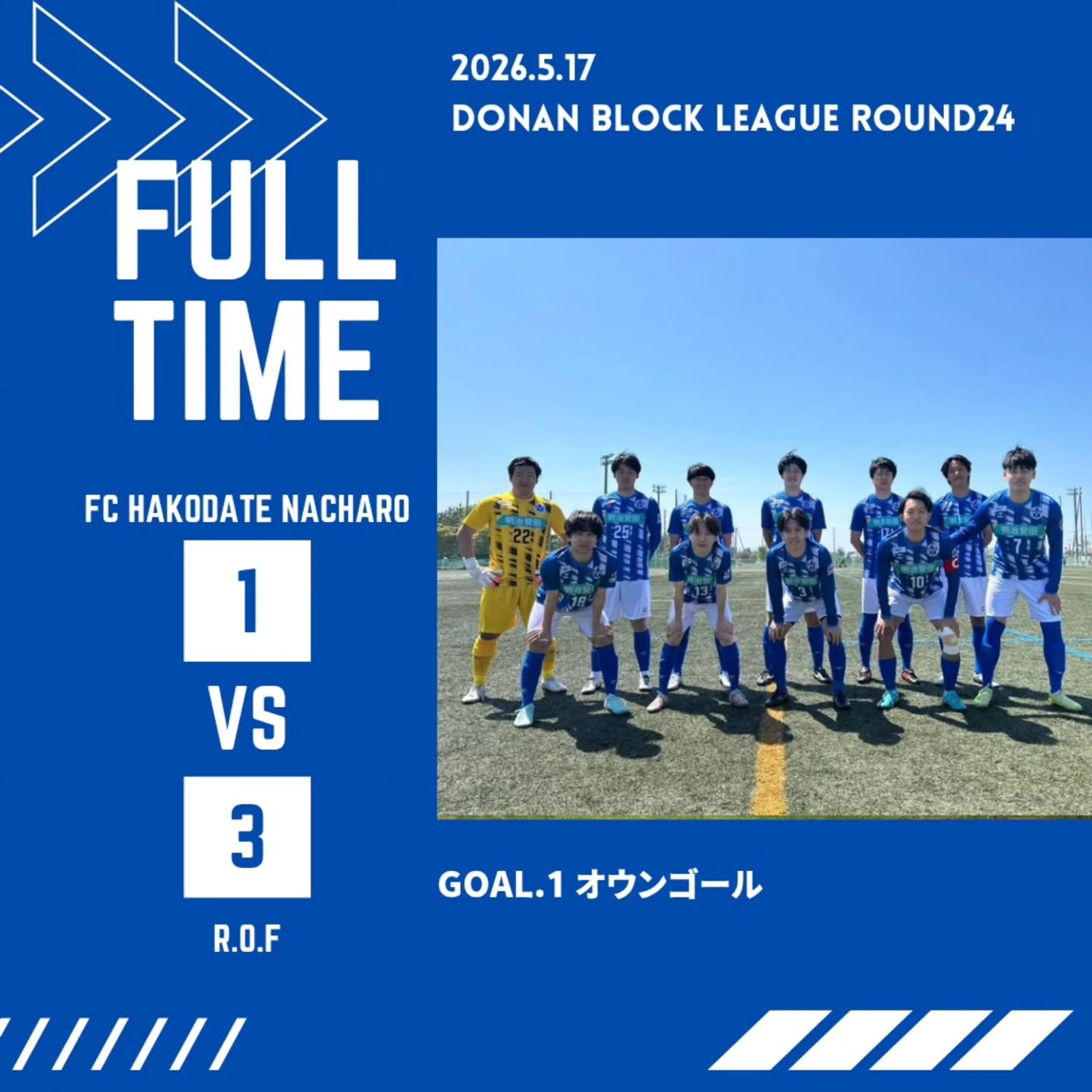 【試合結果】 道南ブロックリーグ 第1節 vs R.O.F 1-3(敗戦)