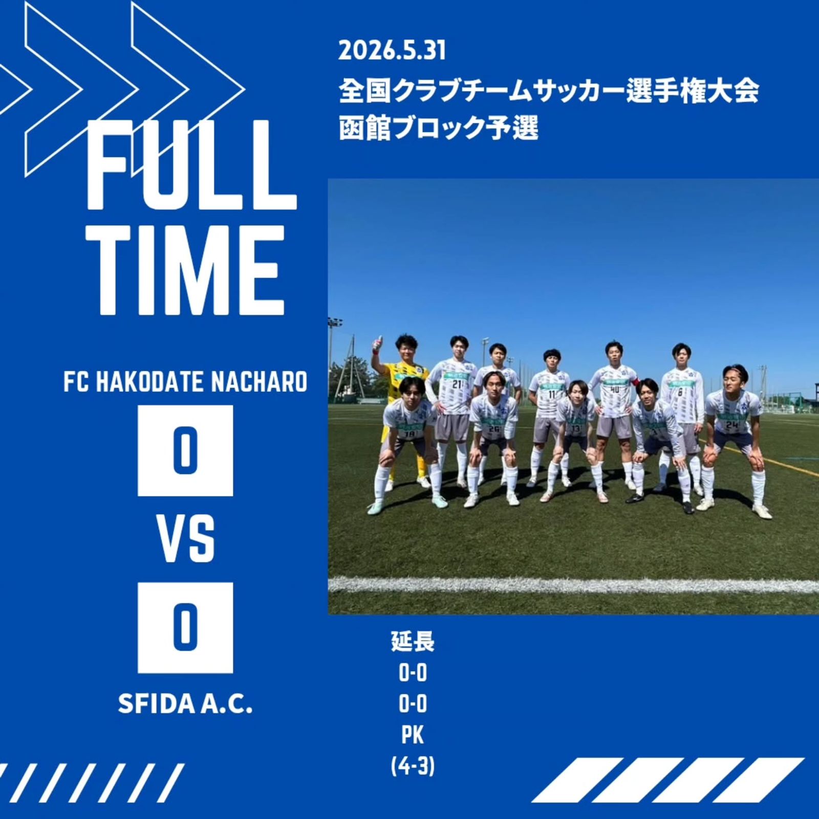 【試合結果】 全国クラブチームサッカー選手権大会 函館ブロック予選 vs SFIDA A.C.