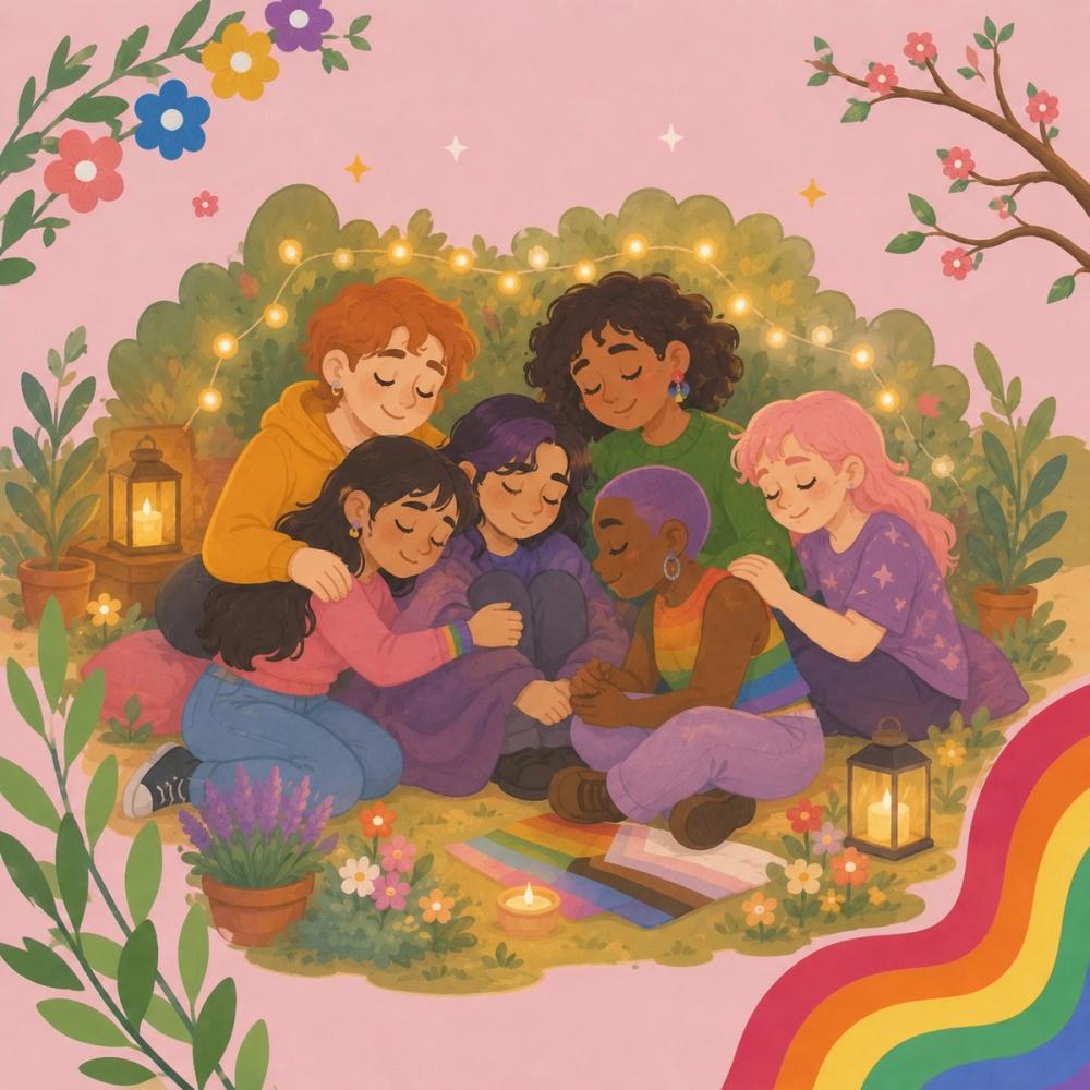 Friends hugging each others and finding peace and quiet