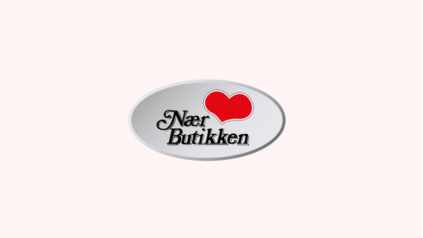 Nærbutikken logo på lyserød bakgrunn