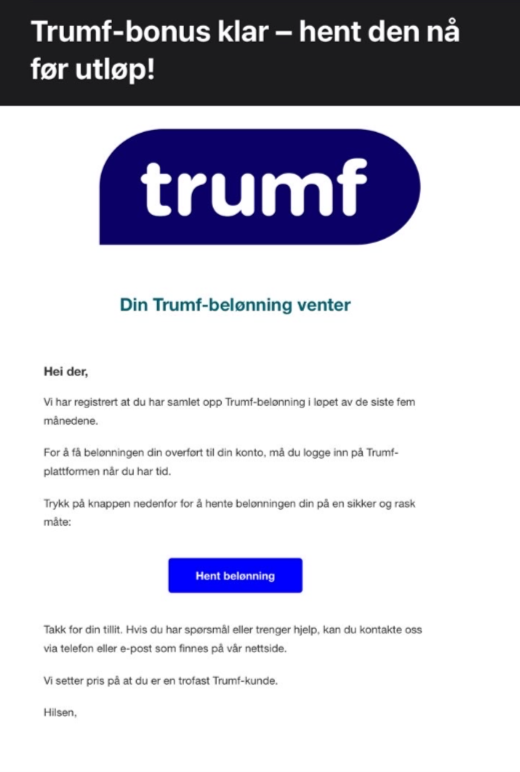 Eksempel på svindelforsøk