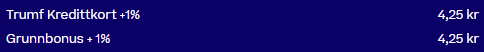Visning av opptjent Trumf-bonus fra Trumf Kredittkort og grunnbonus på en digital kvittering