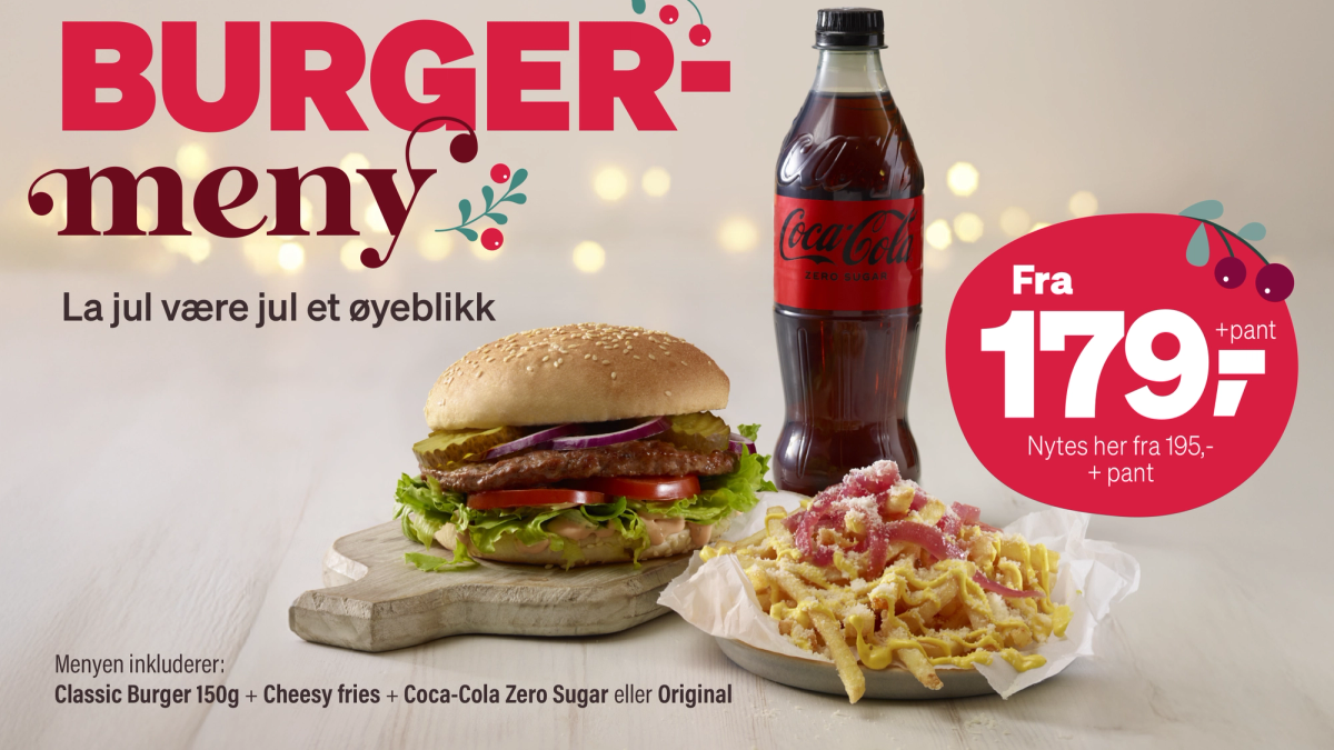 Deilig burger fra Esso med tilbehør