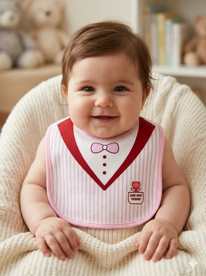 Tuxedo Style Pink Striped Baby Bib - Sheikh Jee Garments