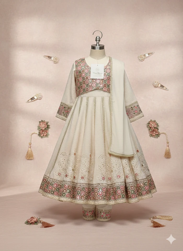 Premium 3-Piece Girls Embroidered Anarkali Suit - Sheikh Jee Garments