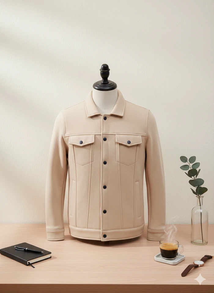 Men’s Premium Cream Fleece Trucker Jacket – Elegant Casual Winter Wear - Sheikh Jee Garments