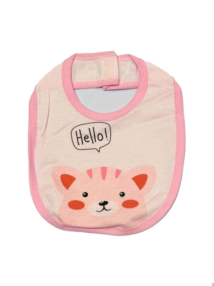 "Hello!" Pink Kitty Baby Bib - Sheikh Jee Garments