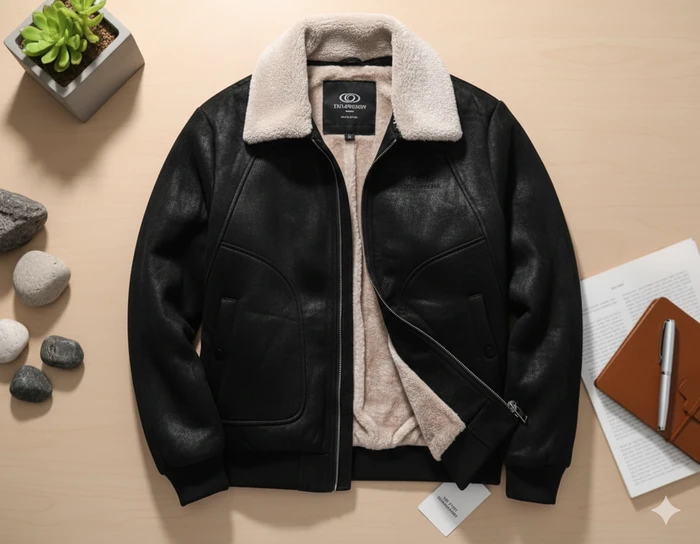 Men's Premium Black Suede Bomber Jacket with Warm Faux Fur Lining - Sheikh Jee Garments