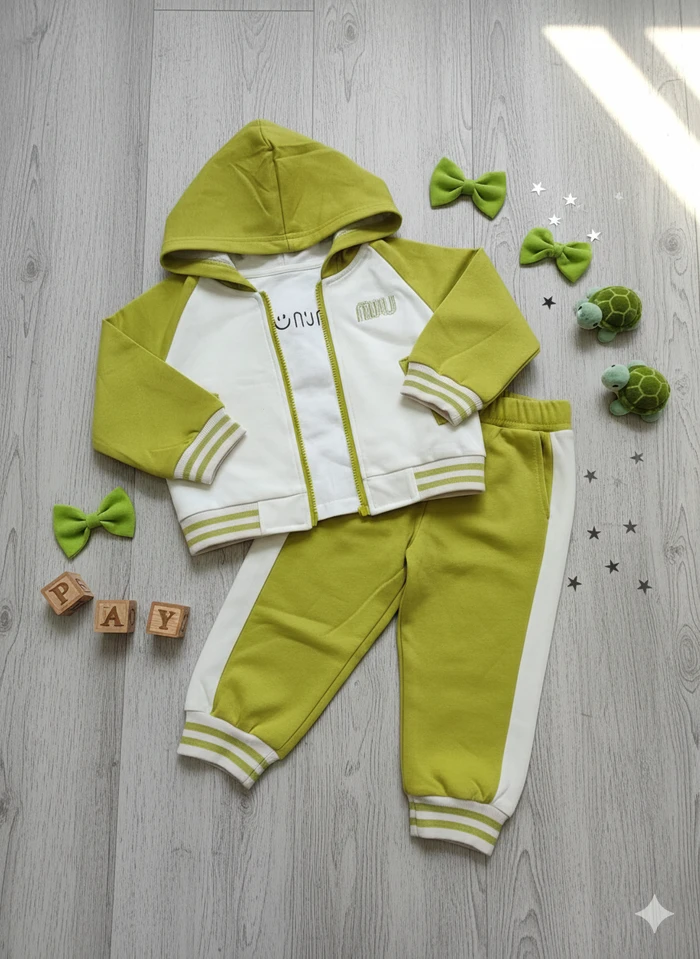 Kids’ Sporty Lime & White Zip-Up Hoodie & Joggers Set - Sheikh Jee Garments