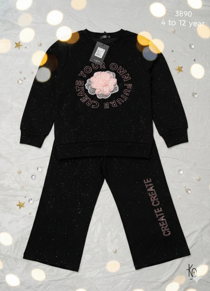 Girls’ ‘Create Your Future’ Glitter Floral Set - Sheikh Jee Garments