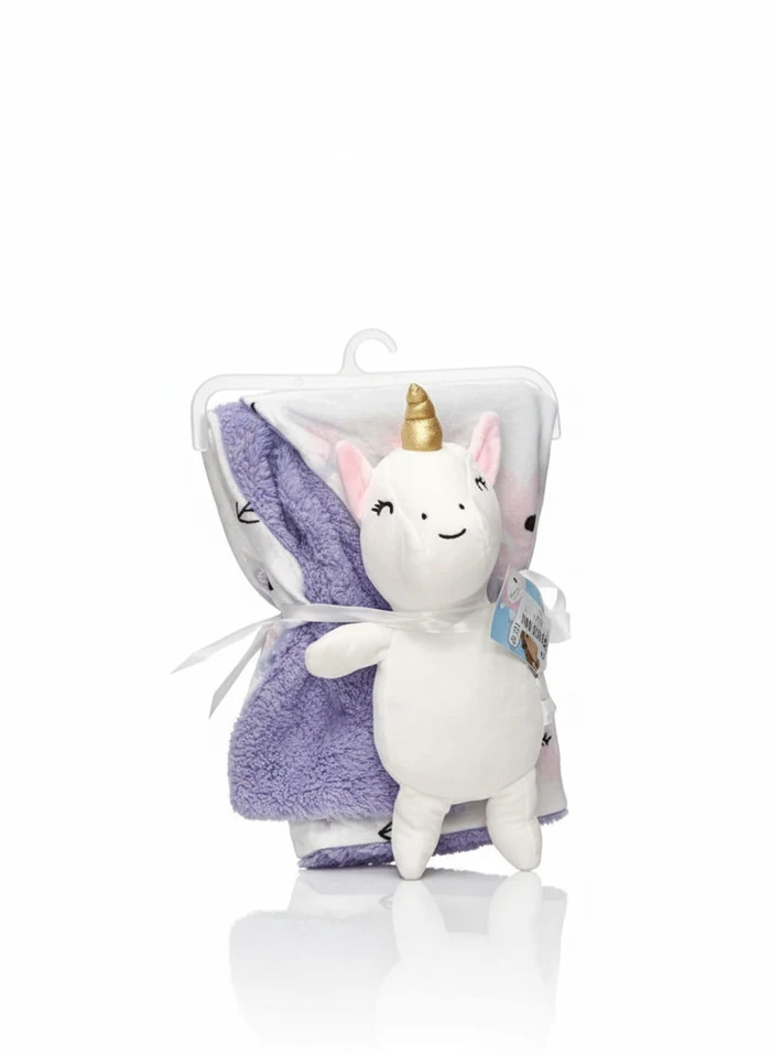 2-Piece Baby Gift Set - Plush Unicorn Toy and Ultra-Soft Hooded Sherpa Blanket - Sheikh Jee Garments