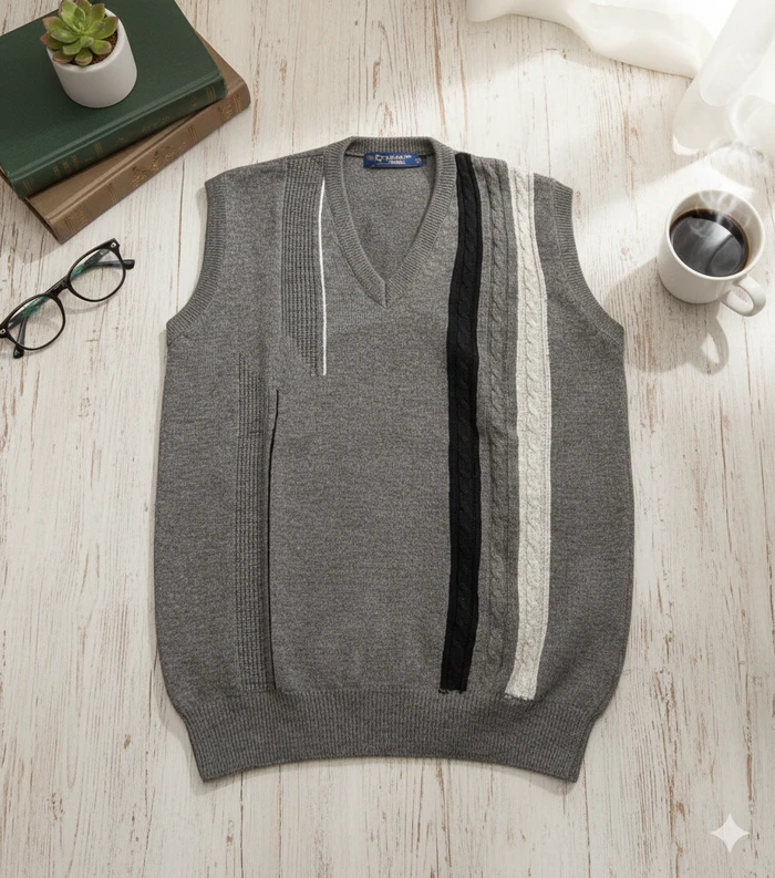 Men's Premium Charcoal Grey V-Neck Sweater Vest - Sheikh Jee Garments