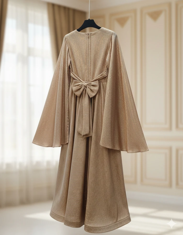 Luxury Girls Shimmer Party Gown – Elegant Long Sleeve Evening Frock for Weddings - Sheikh Jee Garments