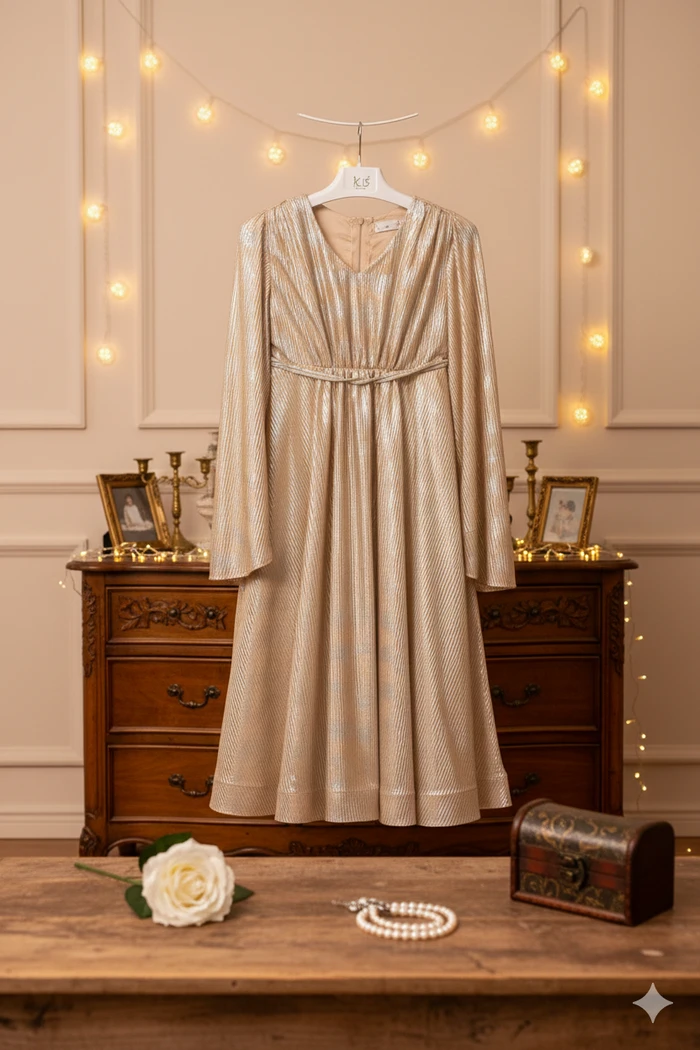 Title Premium 2-Piece Girls Golden Shimmer Gown - Sheikh Jee Garments